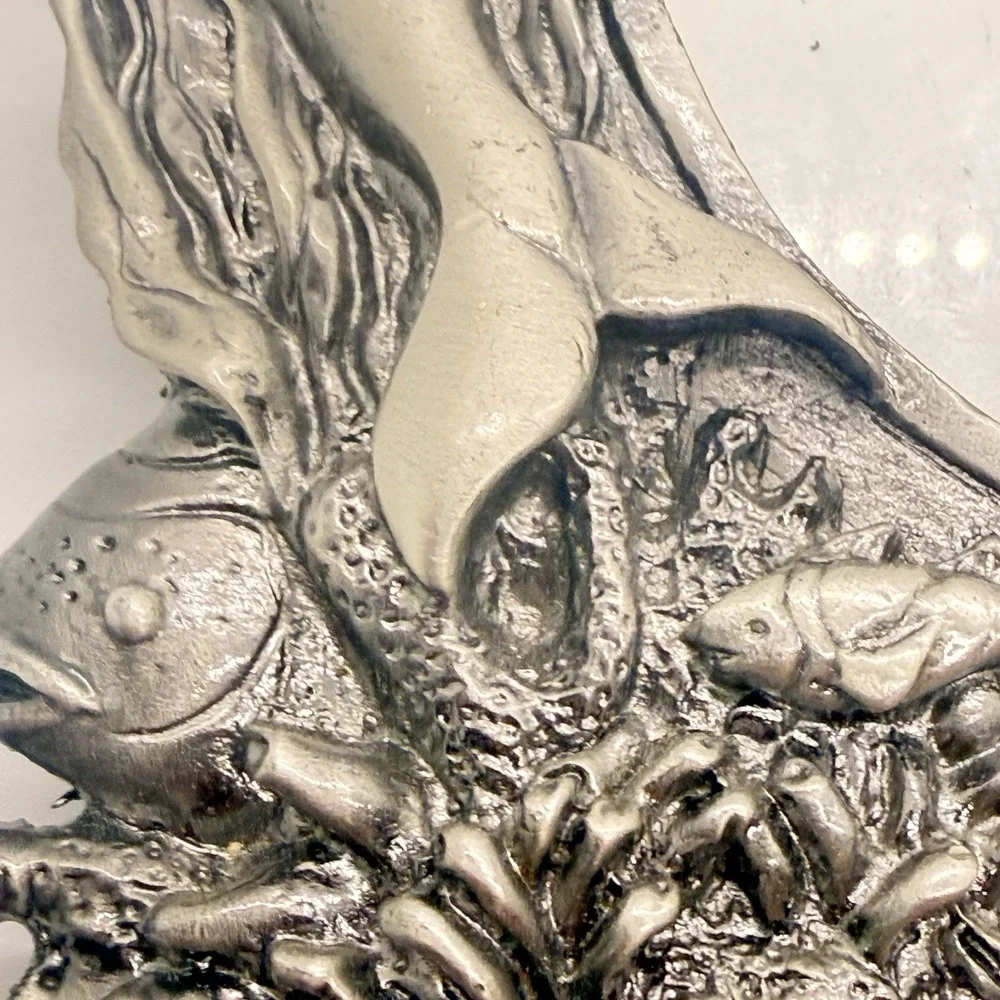 Vintage Cast Pewter Mermaid Dolphin Ocean Picture Frame 3x3 Coastal Beach Decor